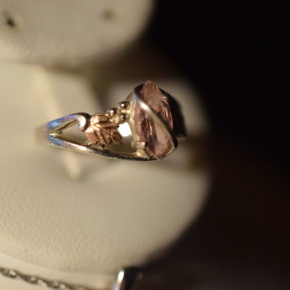 Vintage Sterling 12k. Black Hills Gold Pink CZ Necklace and Ring. Size 7 - Picture 6 of 14